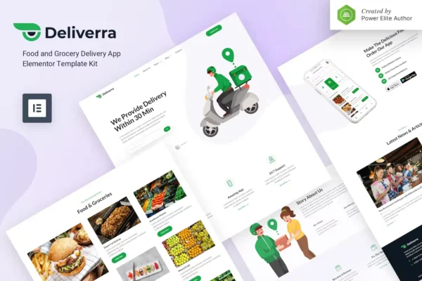 Deliverra – Food & Grocery Delivery App Elementor Template Kit