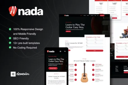 Nada – Guitar Lessons & Courses Elementor Template Kit